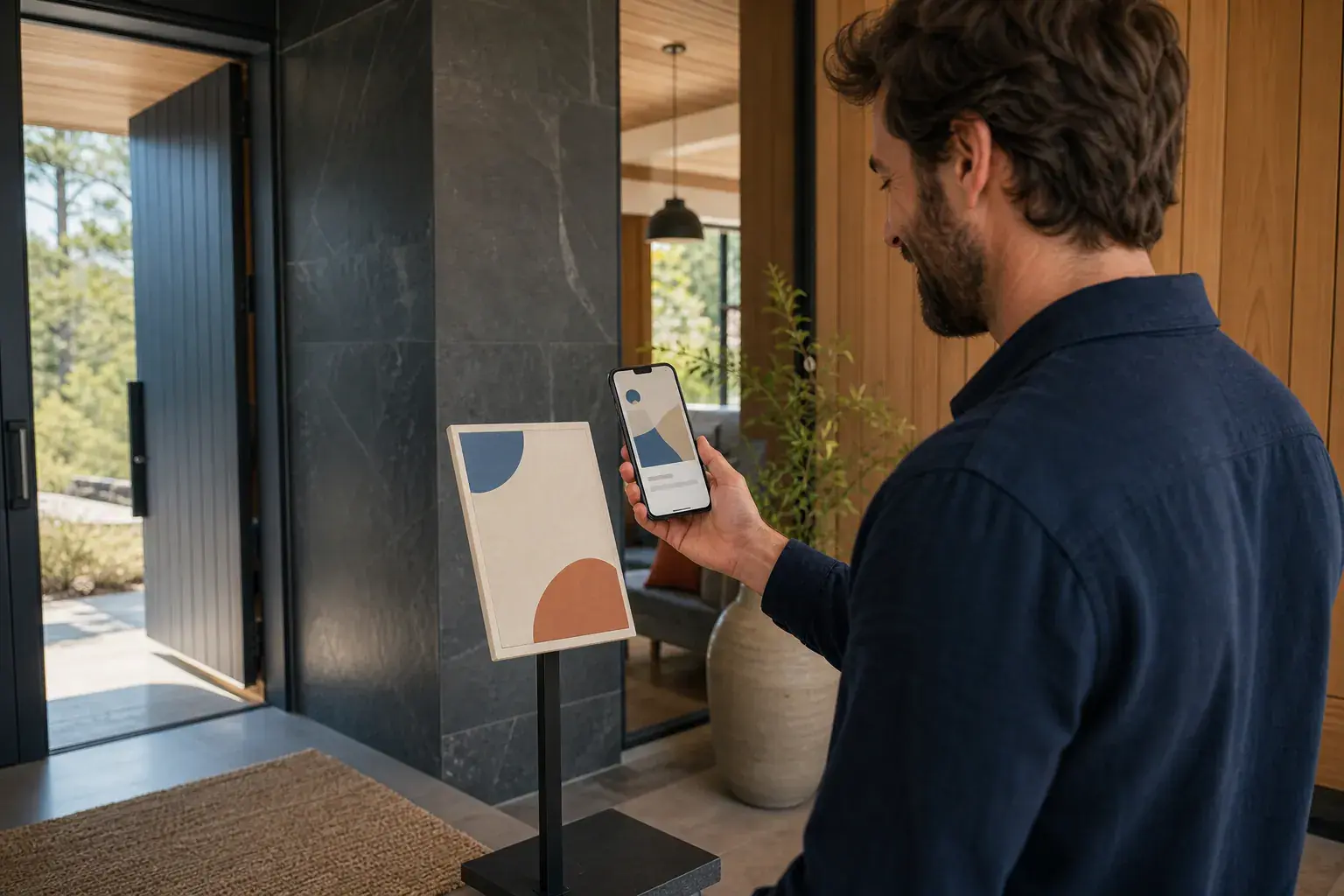 A host testing a vacation-rental QR journal with a phone