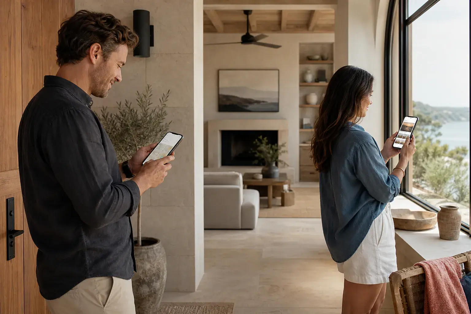 A vacation-rental guest writing in a digital journal on a phone