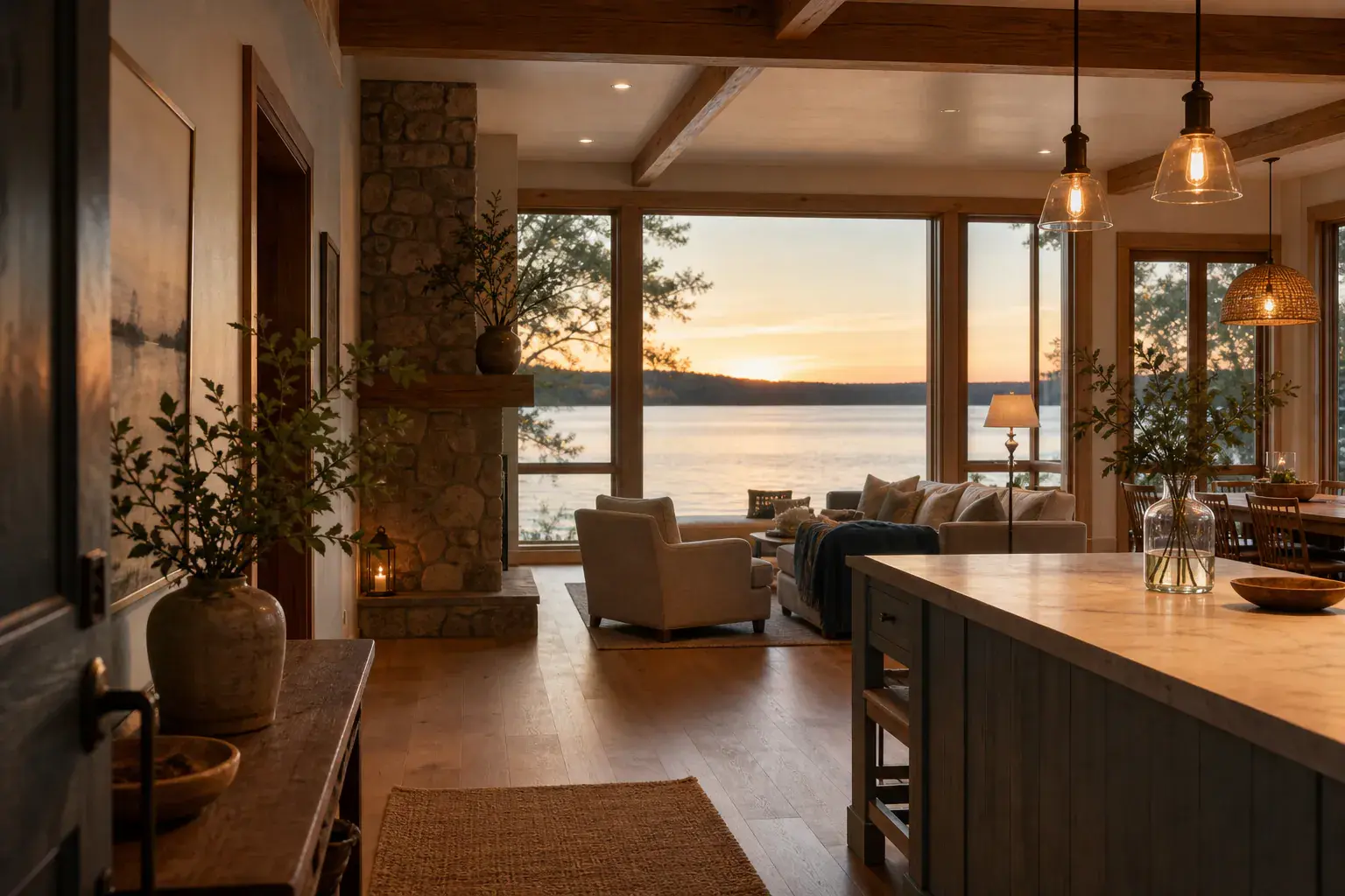 An architectural vacation-home entry ready for a phone-scannable invitation