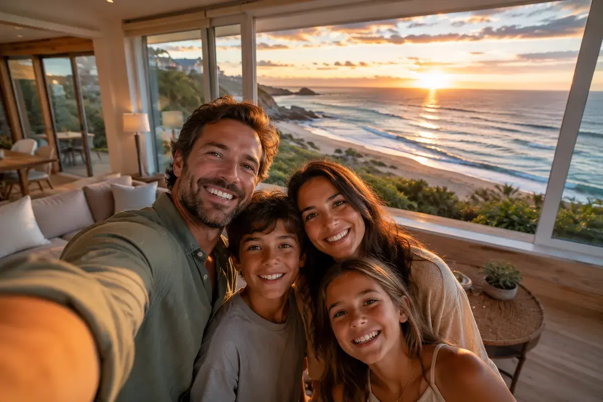 A family enjoying time together during a vacation stay